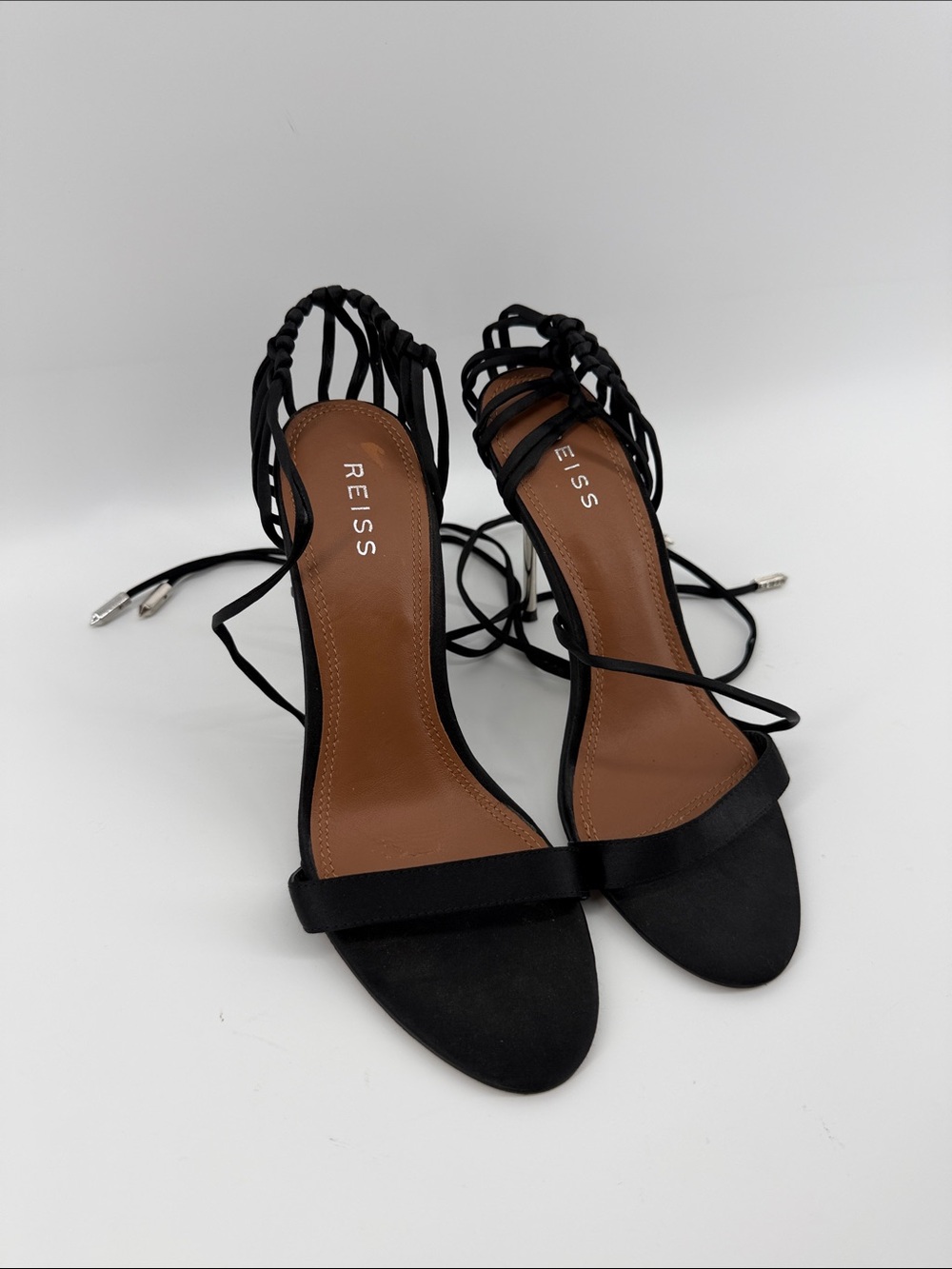 Reiss Office Siren Fetishcore‎ Black Lace-Up Braided Ankle-Strap Heels Sz38